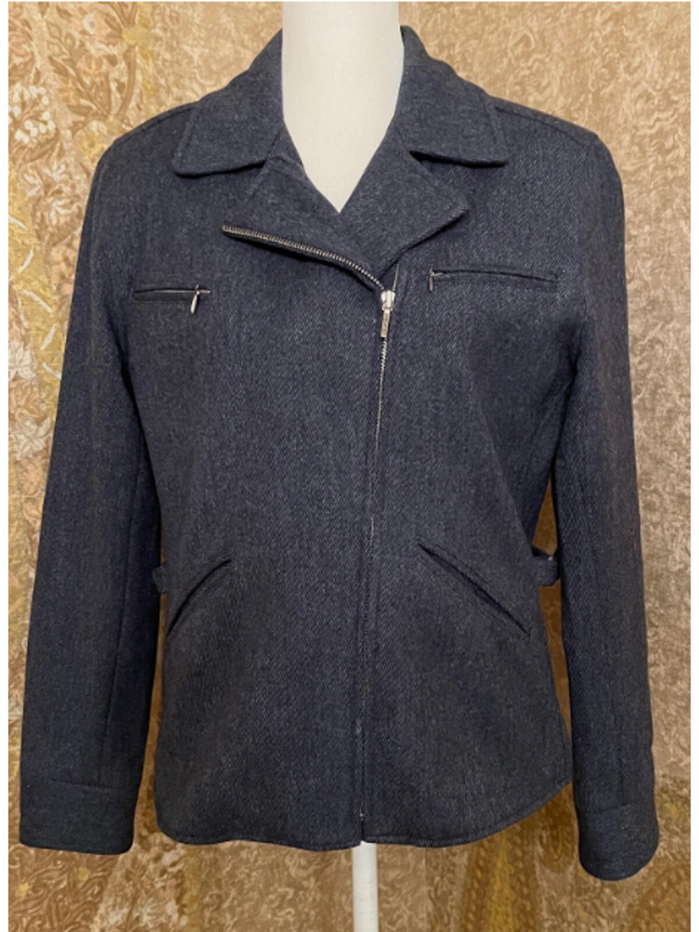 Women's Lauren Ralph Lauren 100% Lambswool Smokey Blue Full Zip Jacket Size 8